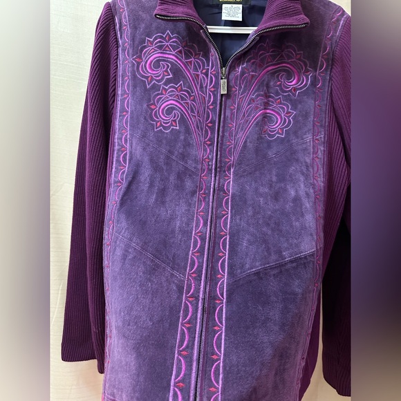 Bob Mackie Wearable Art Purple Suede Embroidered Zip Jacket Women’s Large Boho - Picture 4 of 7